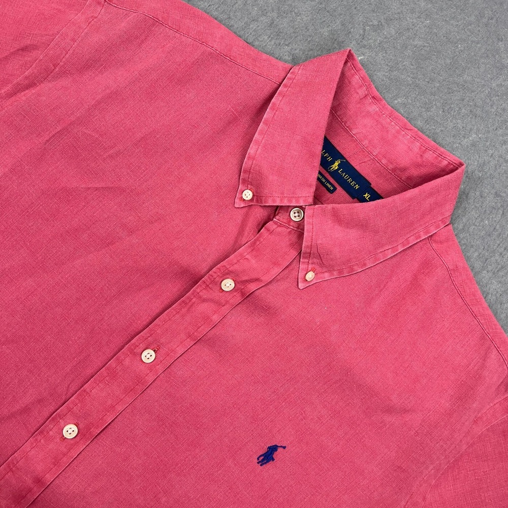 Ralph Lauren Shirt Men's XL Pink Ocean Wash Linen Airy Short Sleeve Button Up